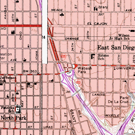 Topographic Map of Wabash Park, CA