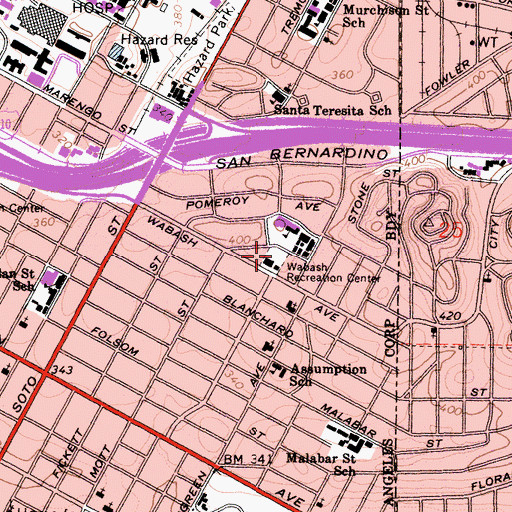 Topographic Map of Wabash Recreation Center, CA