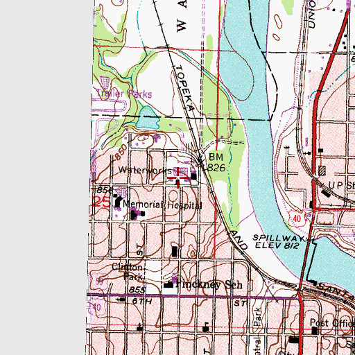 Topographic Map of Lawrence Kaw River Water Treatment Plant, KS