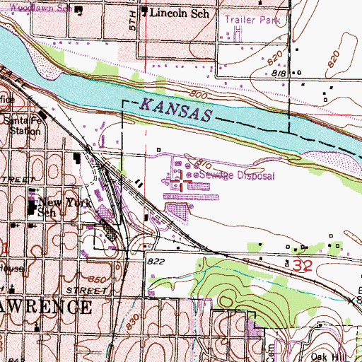 Topographic Map of Lawrence Wastewater Treatment Plant, KS
