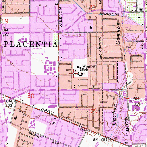 Topographic Map of Wagner Elementary School, CA