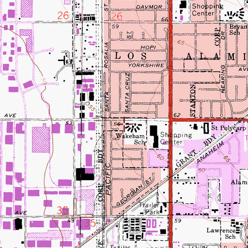 Topographic Map of Wakeham Elementary School, CA
