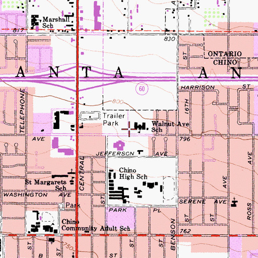 Topographic Map of Walnut Avenue Elementary School, CA