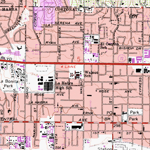 Topographic Map of Walnut Elementary School, CA