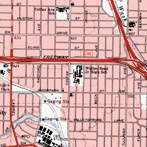 Topographic Map of Walter Reed Middle School, CA