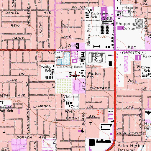 Topographic Map of Walton Intermediate School, CA