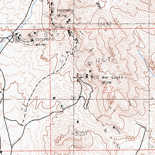 Topographic Map of War Eagle Mine, CA