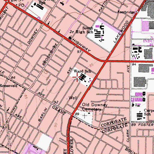 Topographic Map of Ward Elementary School, CA