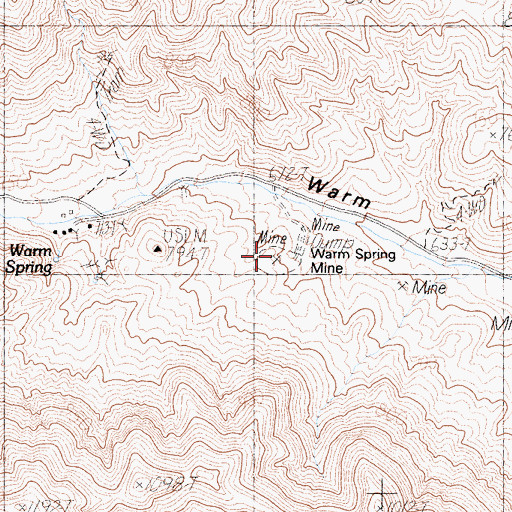 Topographic Map of Warm Spring Mine, CA