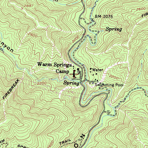 Topographic Map of Warm Springs Camp, CA