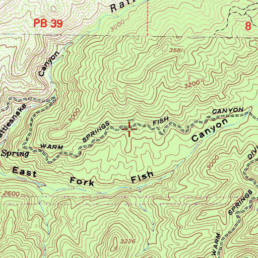 Topographic Map of Warm Springs Fish Canyon Truck Trail, CA