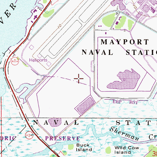 Topographic Map of Naval Station Mayport, FL