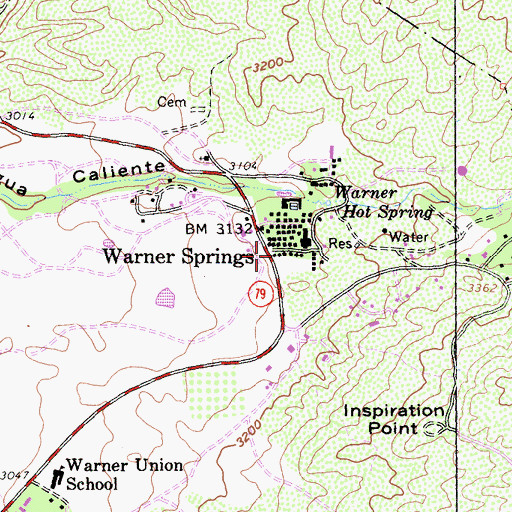 Topographic Map of Warner Springs, CA