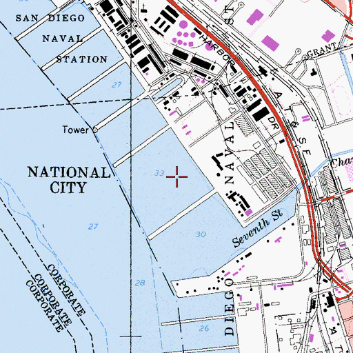 Topographic Map of Naval Station San Diego, CA
