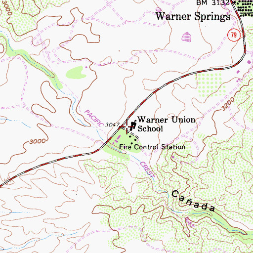 Topographic Map of Warner Elementary School, CA