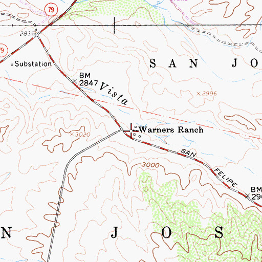 Topographic Map of Warners Ranch, CA