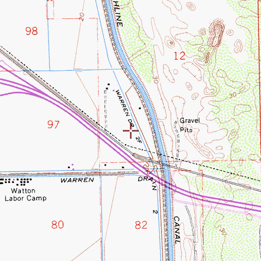Topographic Map of Warren Drain Two F, CA