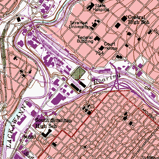 Topographic Map of Scranton Army Ammunition Plant, PA