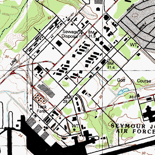 Topographic Map of Seymour Johnson Air Force Base, NC