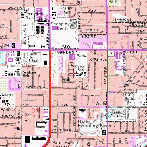 Topographic Map of Warren Elementary School, CA