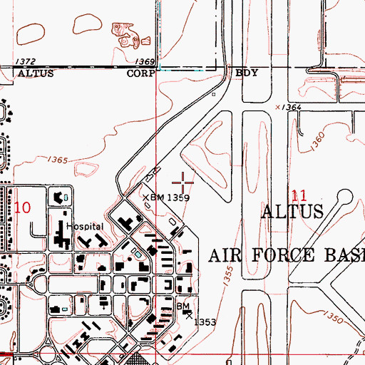 Topographic Map of Altus Air Force Base, OK