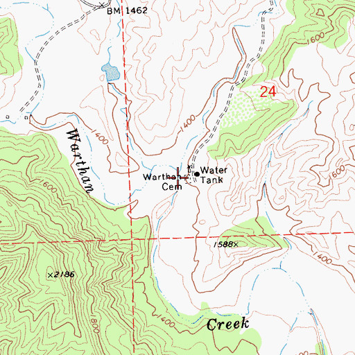 Topographic Map of Warthan Cemetery, CA