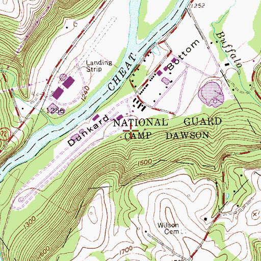 Topographic Map of Camp Dawson Air Force Reserve Center, WV