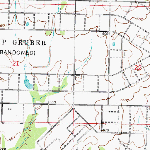 Topographic Map of Camp Gruber, OK