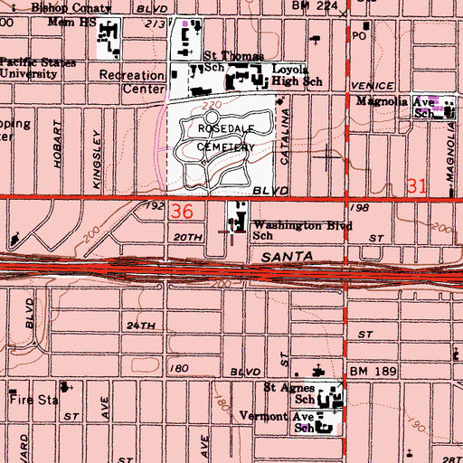 Topographic Map of Washington Boulevard School, CA