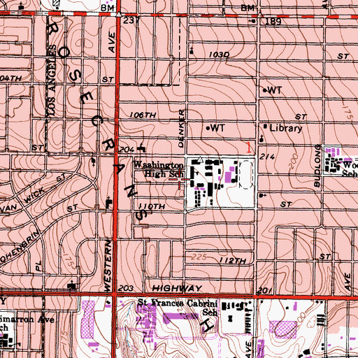Topographic Map of George Washington Preparatory High School, CA