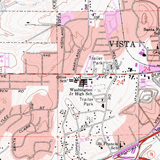 Topographic Map of Washington Middle School, CA