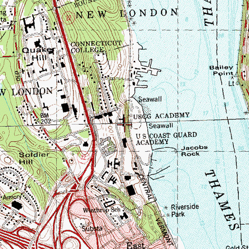 Topographic Map of Coast Guard Academy, CT