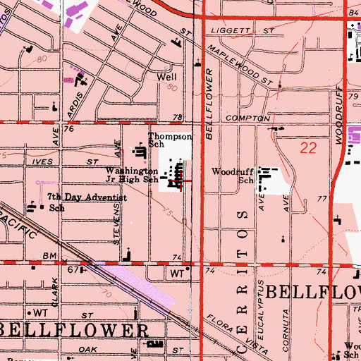 Topographic Map of Washington Elementary School, CA