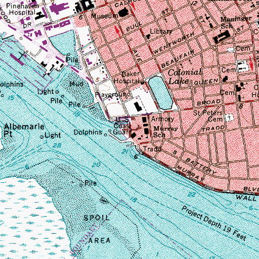 Topographic Map of Coast Guard Base Charleston, SC
