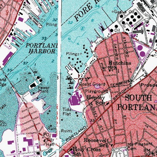 Topographic Map of Coast Guard Base South Portland, ME