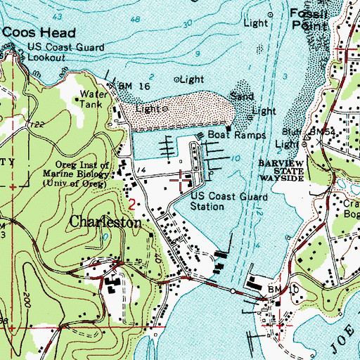 Topographic Map of United States Coast Guard Lifeboat Station Coos Bay, OR