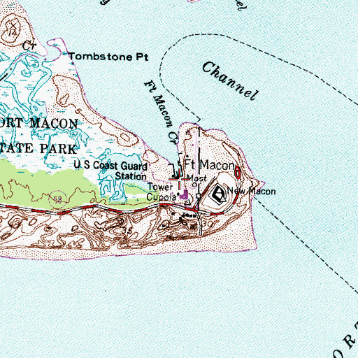 Topographic Map of Coast Guard Station Fort Macon, NC