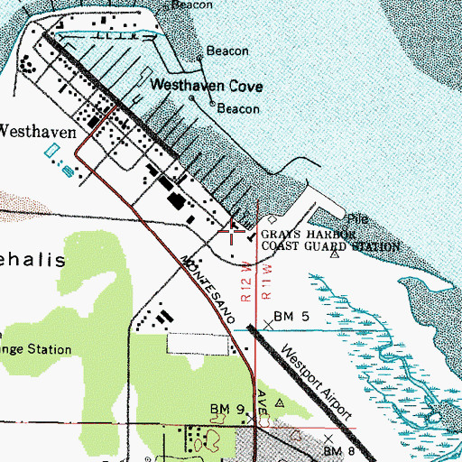 Topographic Map of Coast Guard Station Grays Harbor, WA