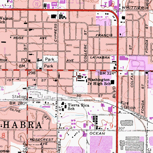 Topographic Map of Washington Middle School, CA