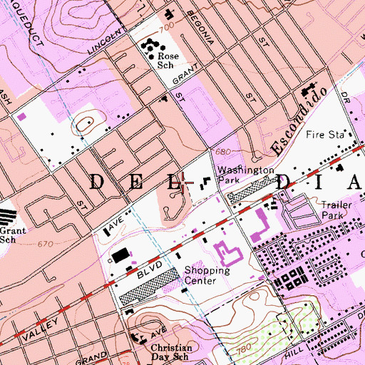 Topographic Map of Washington Park, CA