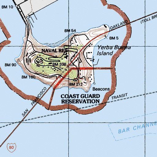 Topographic Map of Coast Guard Station San Fransisco, CA