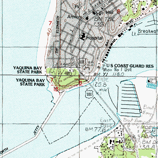 Topographic Map of United States Coast Guard Motor Lifeboat Station Yaquina Bay, OR