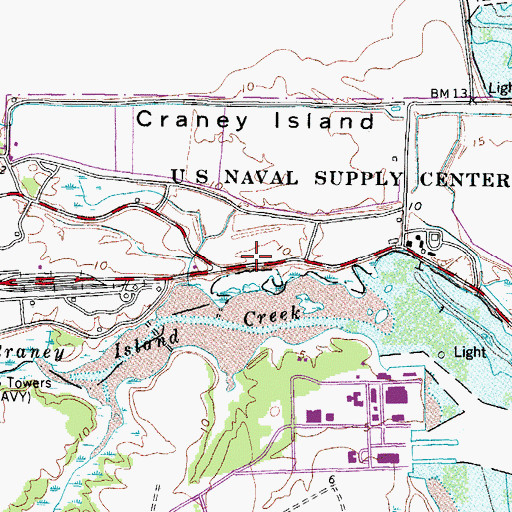 Topographic Map of Craney Island Fuel Depot, VA