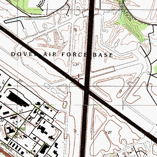 Topographic Map of Dover Air Force Base, DE