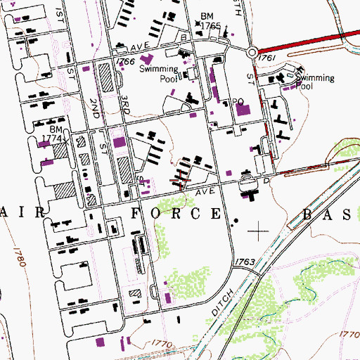 Topographic Map of Dyess Air Force Base, TX