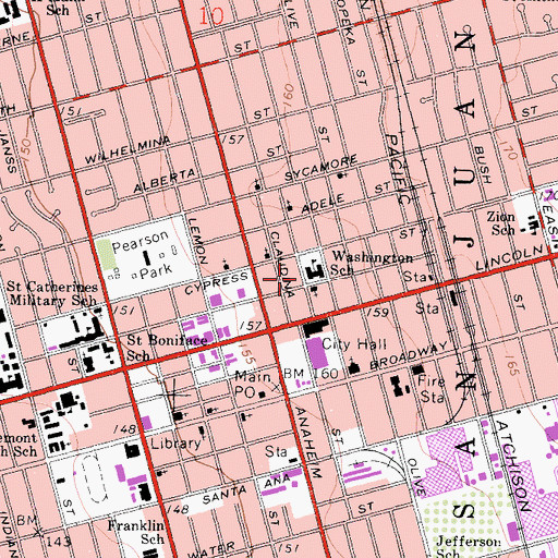Topographic Map of Washington School, CA