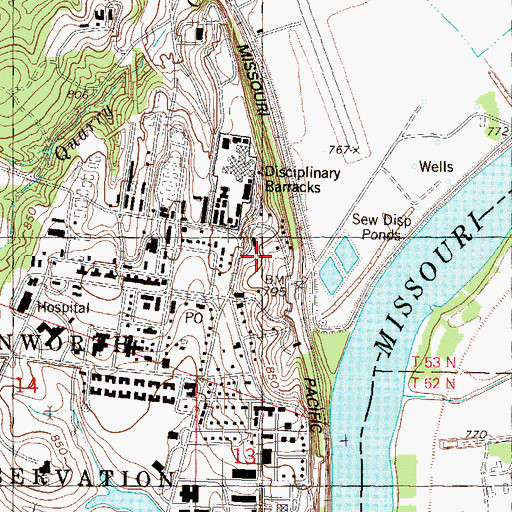 Topographic Map of Fort Leavenworth, KS