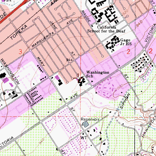 Topographic Map of Washington Elementary School, CA