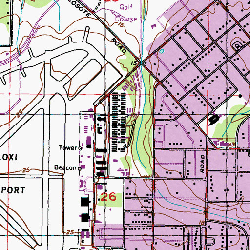 Topographic Map of Gulfport-Biloxi Regional Airport Air National Guard, MS