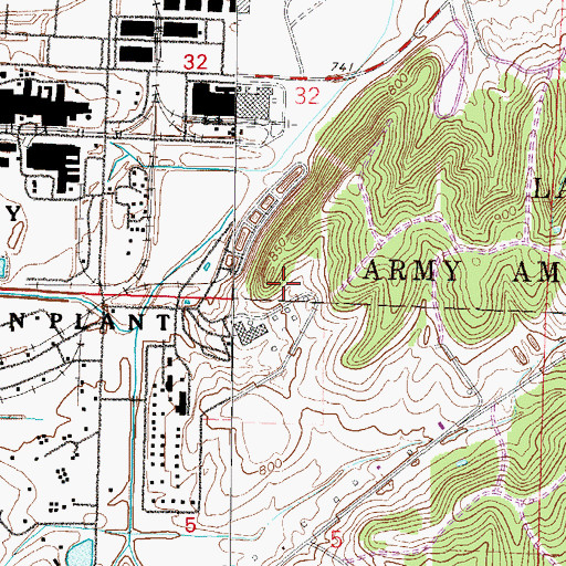 Topographic Map of Lake City Army Ammunition Plant, MO